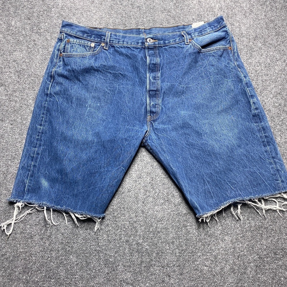 Levi's 501 Denim Shorts Mens 42 Blue Straight Fit Button Fly Cutoff Raw Hem